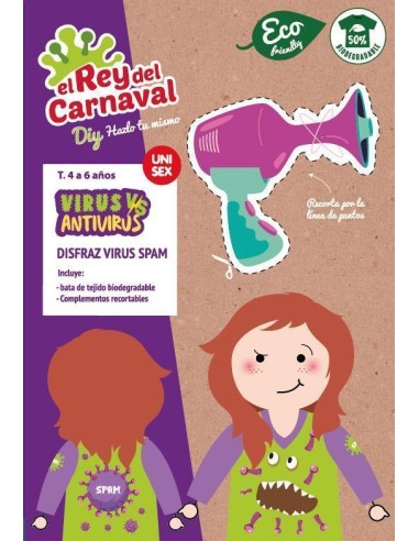 Grünes Virus-Spam-Hemd für 3-5-Jährige - von hoher Qualität, ideal für Karneval, Themenpartys und besondere Veranstaltungen.